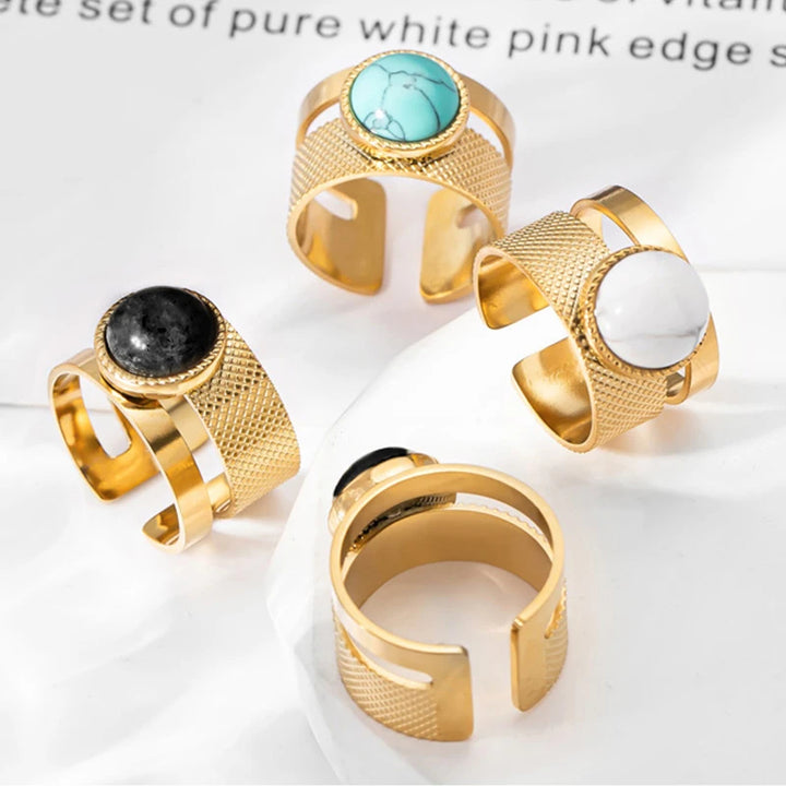 Olivenorma Natural Stone Retro Stainless Steel Adjustable Ring - image 9