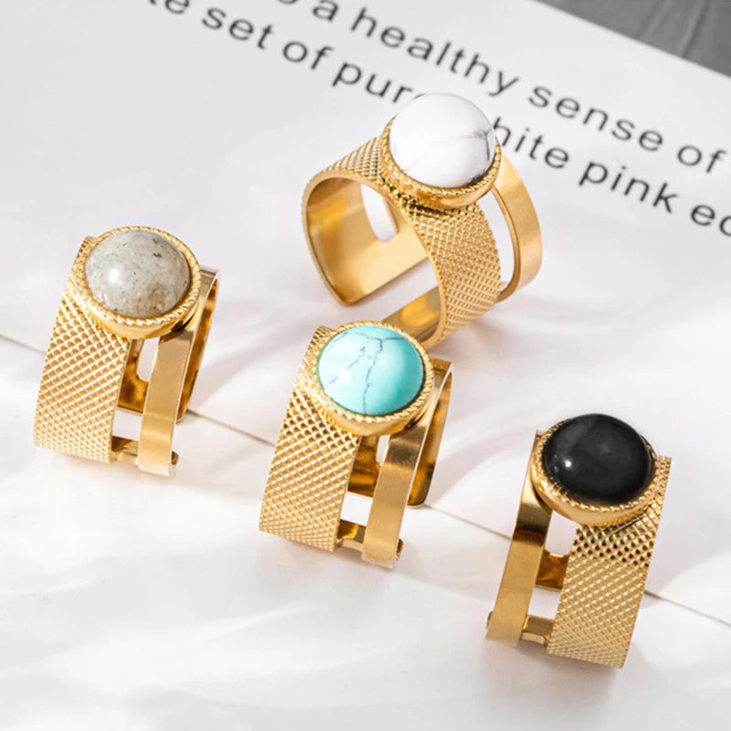 Olivenorma Natural Stone Retro Stainless Steel Adjustable Ring - image 12