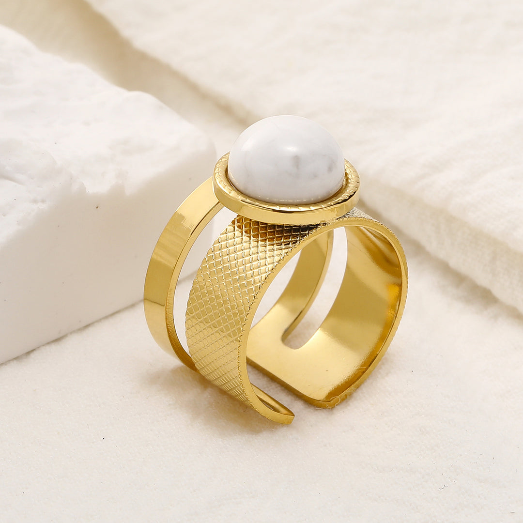 Olivenorma Natural Stone Retro Stainless Steel Adjustable Ring - White Turquoise - image 3