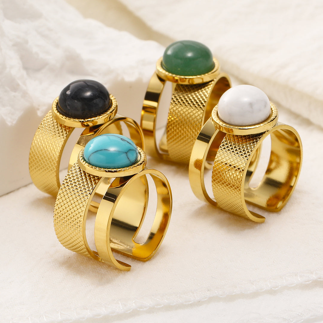 Olivenorma Natural Stone Retro Stainless Steel Adjustable Ring - image 0