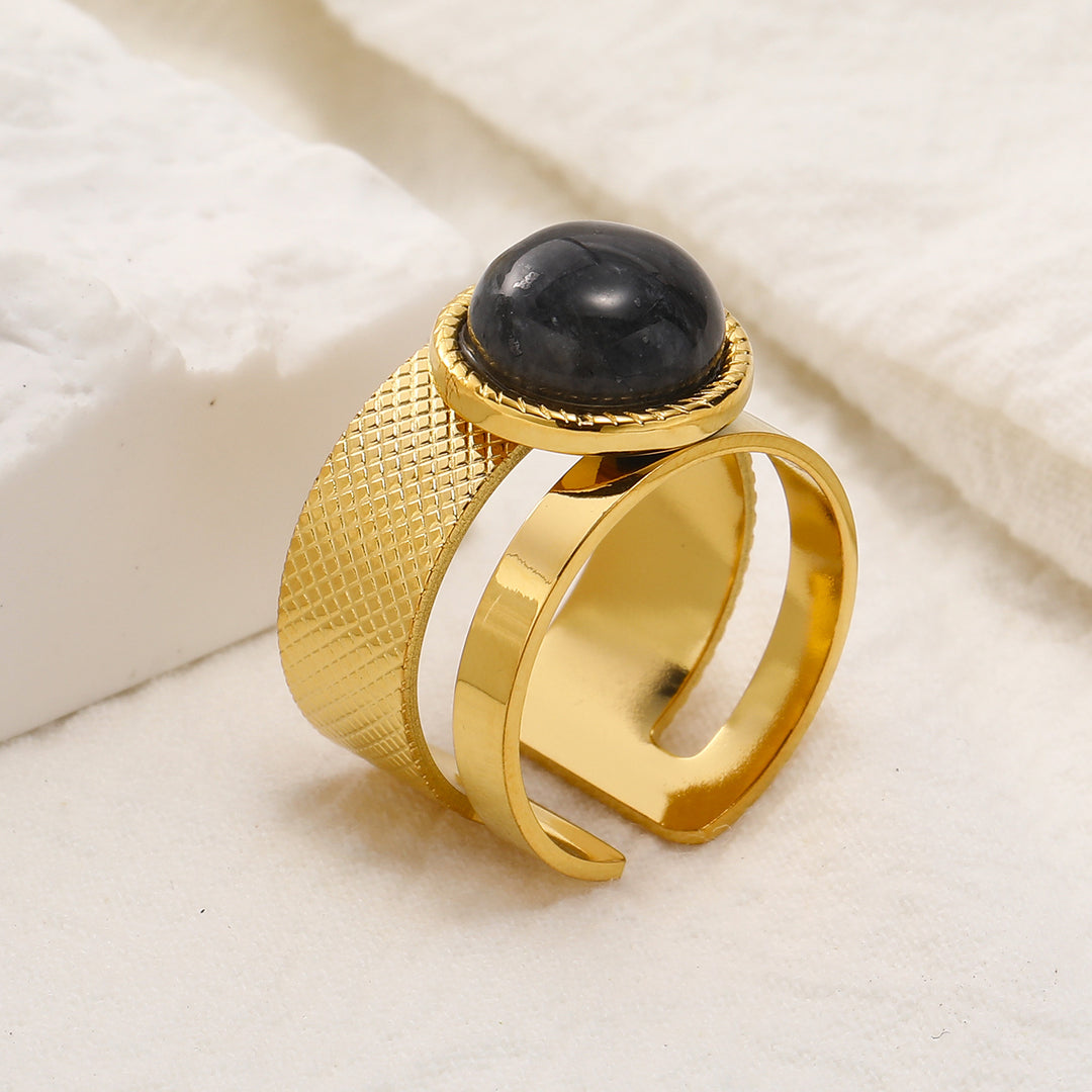 Olivenorma Natural Stone Retro Stainless Steel Adjustable Ring - Black Onyx - image 7
