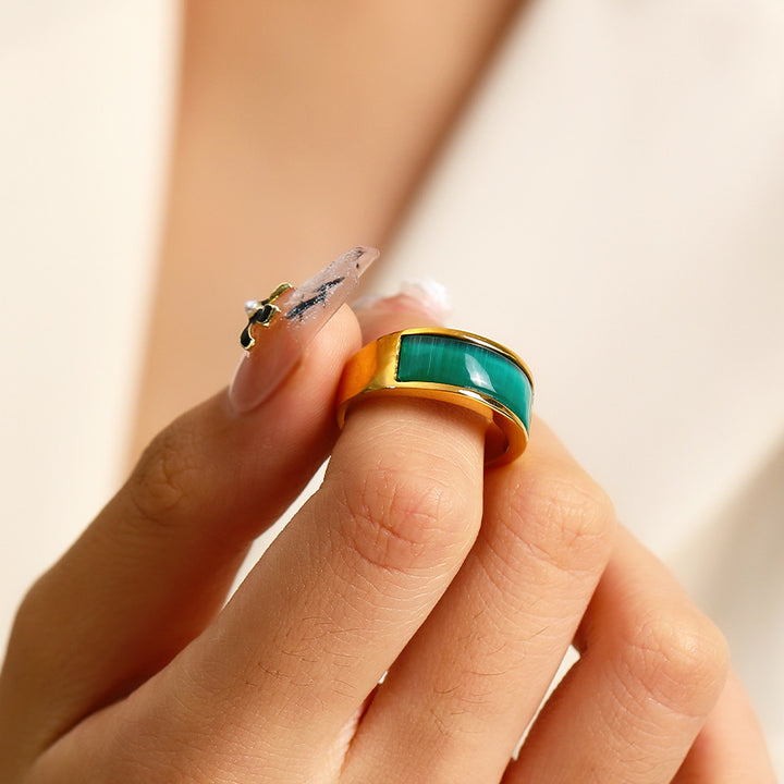 Olivenorma Green Cat's Eye Stone Ring - image 1