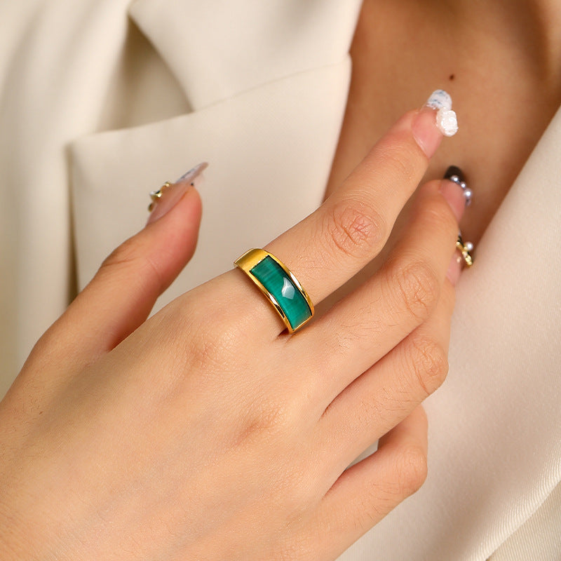 Olivenorma Green Cat's Eye Stone Ring - 10 - image 0