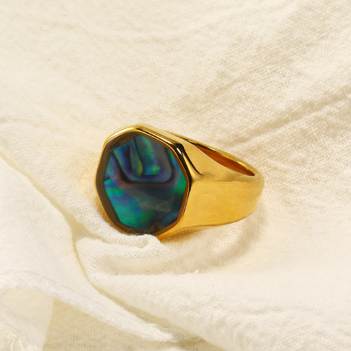 Olivenorma Geometry Nacre Abalone Shell Ring - Abalone Shell&Golden - 10 - image 3