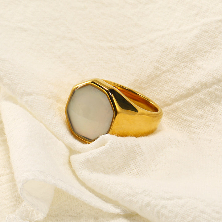 Olivenorma Geometry Nacre Abalone Shell Ring - Nacre&Golden - 10 - image 1