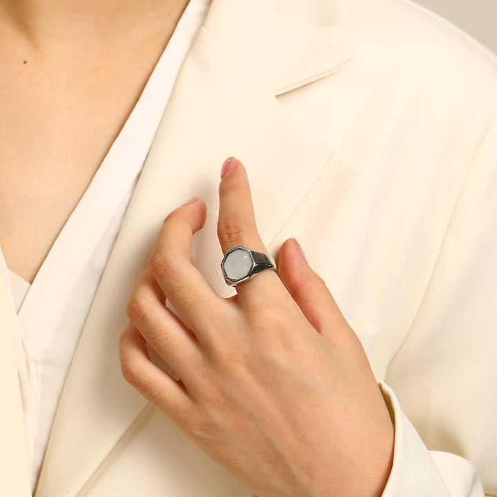 Olivenorma Geometry Nacre Abalone Shell Ring - Nacre&Silver - 10 - image 6