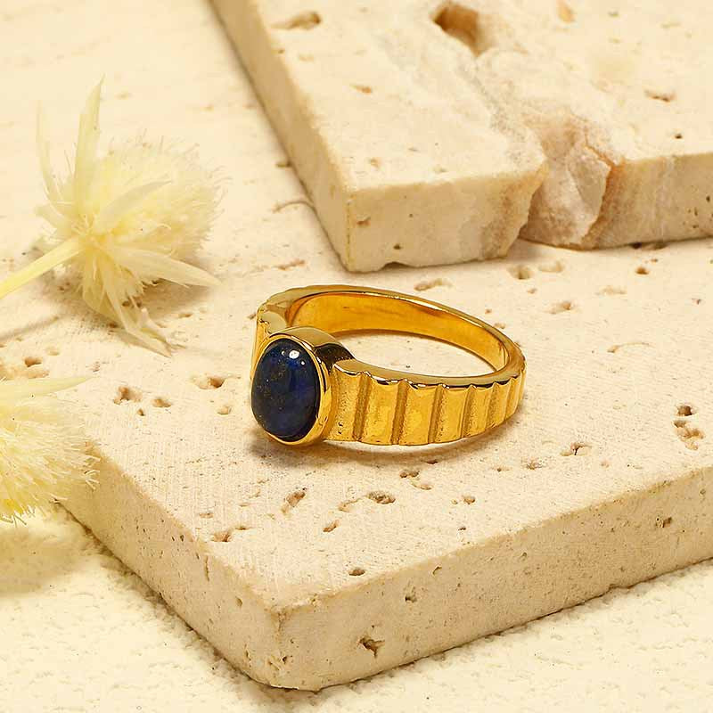 Olivenorma Lapis Lazuli Gold Vertical Pattern Titanium Steel Ring - 8 - image 0
