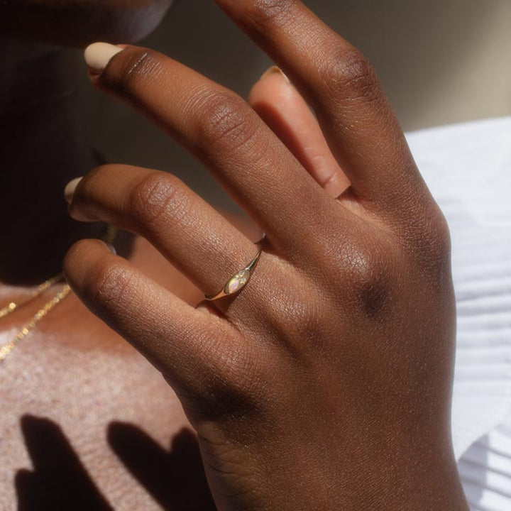 Olivenorma Opalite White Zircon Gold-Plated Copper Thin Ring - image 2