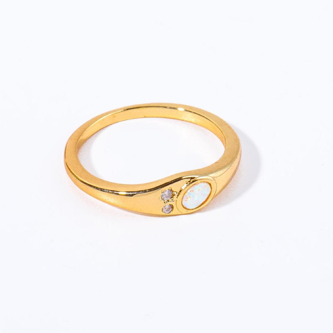 Olivenorma Opalite White Zircon Gold-Plated Copper Thin Ring - Opalite&White Zircon - 7 - image 1