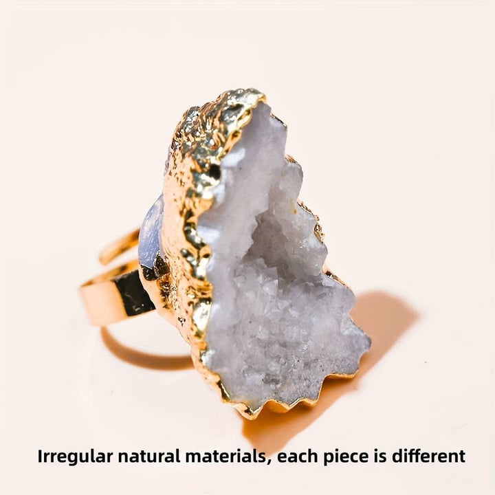 Olivenorma Natural Irregular Crystal Sun Flower Sliced Ring - White - image 3