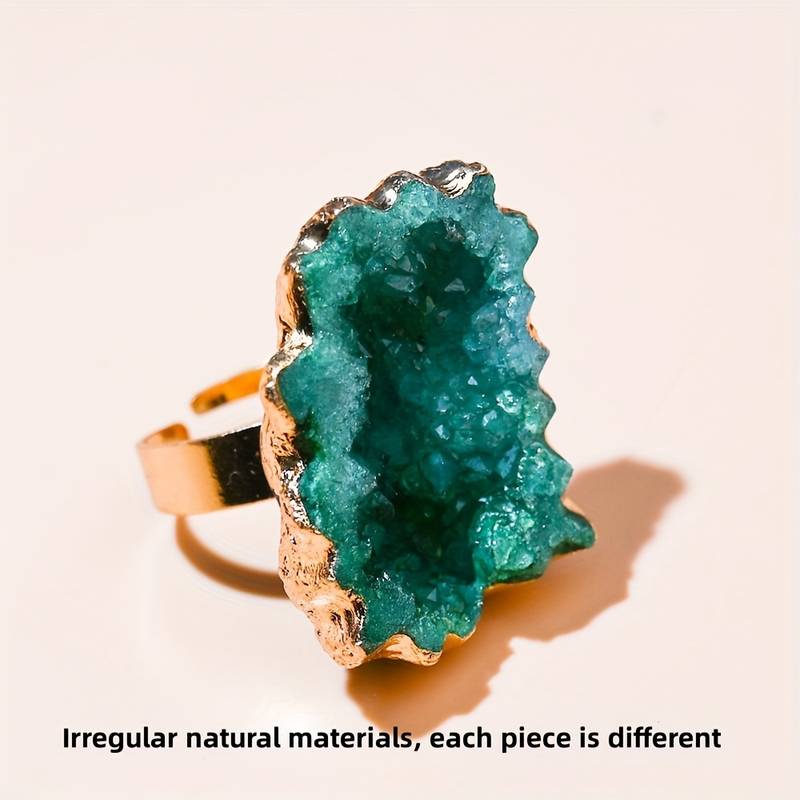 Olivenorma Natural Irregular Crystal Sun Flower Sliced Ring - Green - image 4