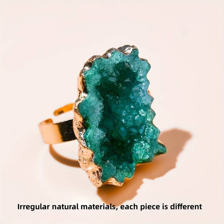 Olivenorma Natural Irregular Crystal Sun Flower Sliced Ring - Green - image 4