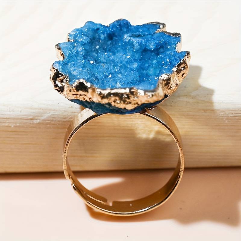 Olivenorma Natural Irregular Crystal Sun Flower Sliced Ring - Blue - image 1