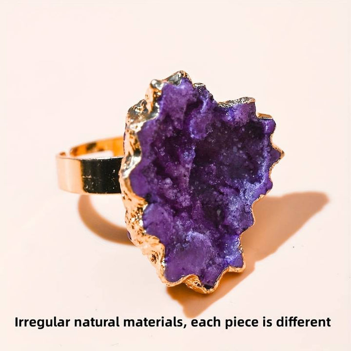 Olivenorma Natural Irregular Crystal Sun Flower Sliced Ring - Purple - image 5