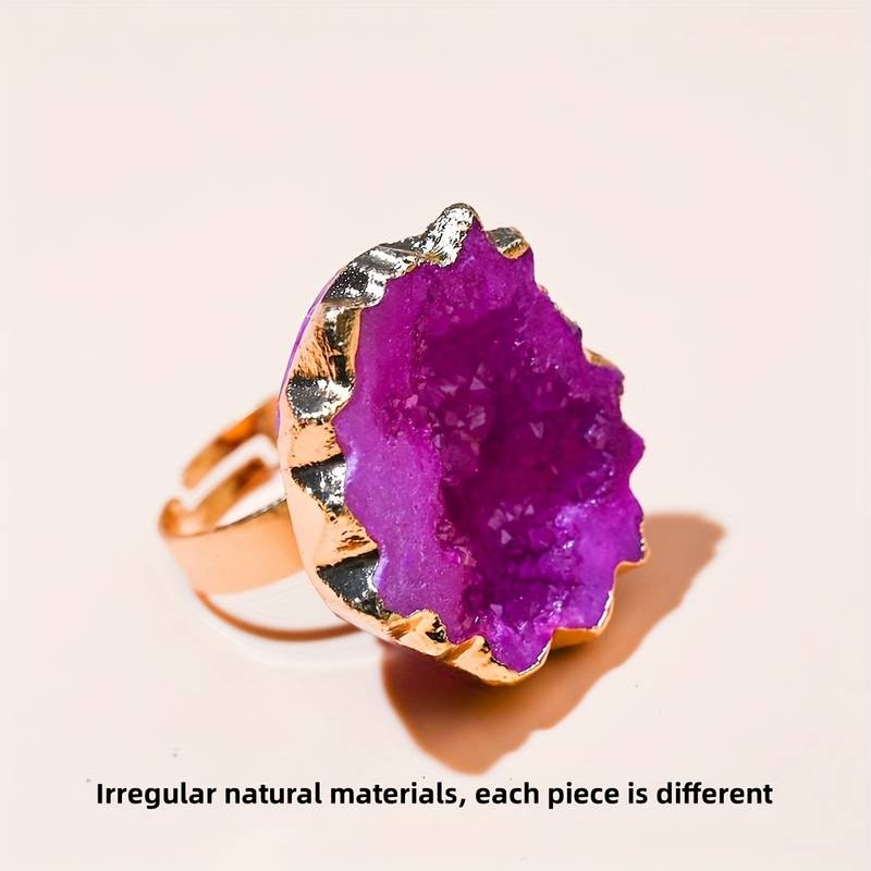 Olivenorma Natural Irregular Crystal Sun Flower Sliced Ring - Rose Red - image 7