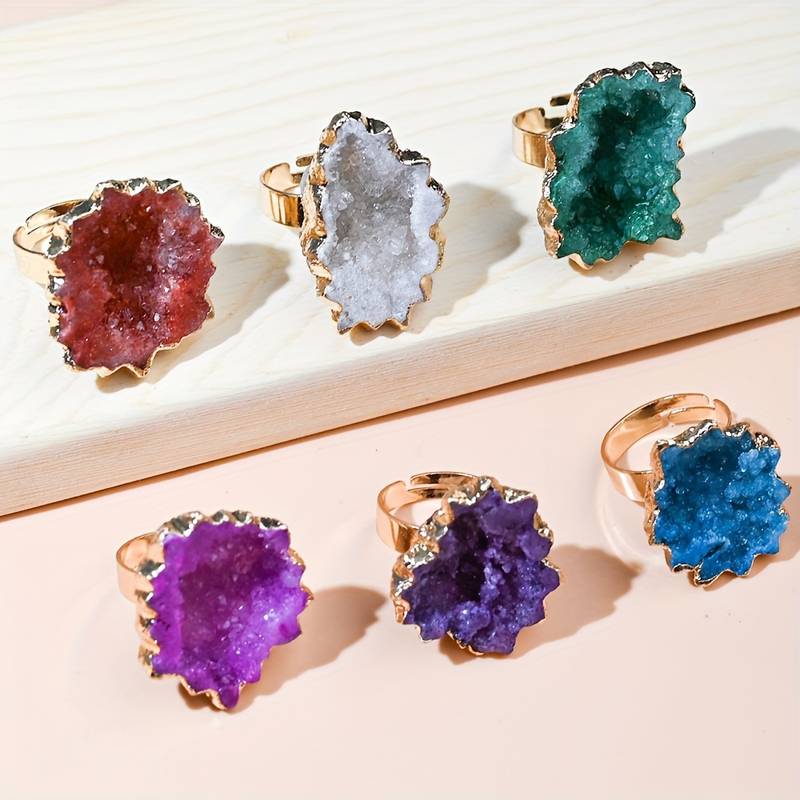 Olivenorma Natural Irregular Crystal Sun Flower Sliced Ring - image 9