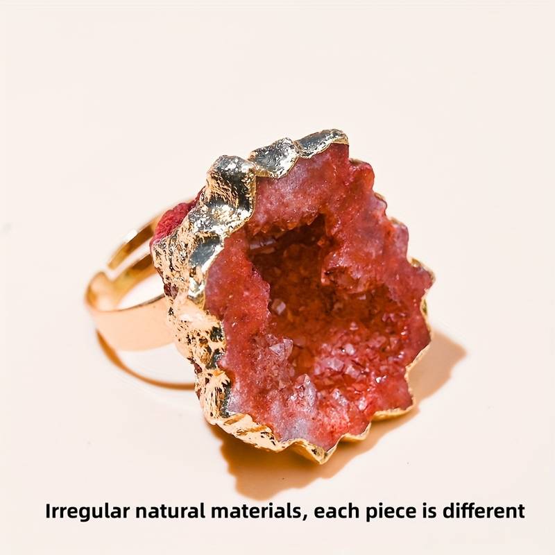 Olivenorma Natural Irregular Crystal Sun Flower Sliced Ring - Orange - image 6