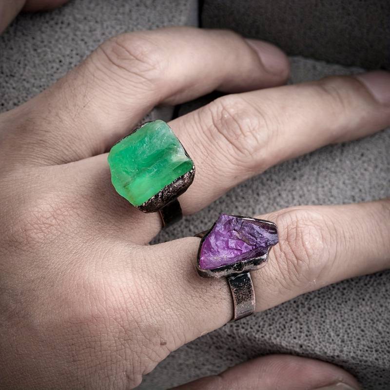 Olivenorma 1PC Natural Raw Stone Irregular Adjustable Ring - image 10