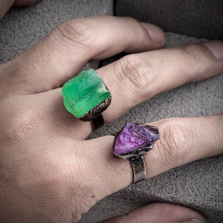 Olivenorma 1PC Natural Raw Stone Irregular Adjustable Ring - image 10