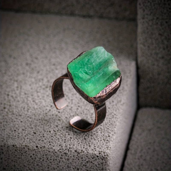 Olivenorma 1PC Natural Raw Stone Irregular Adjustable Ring - Green Fluorite - image 6