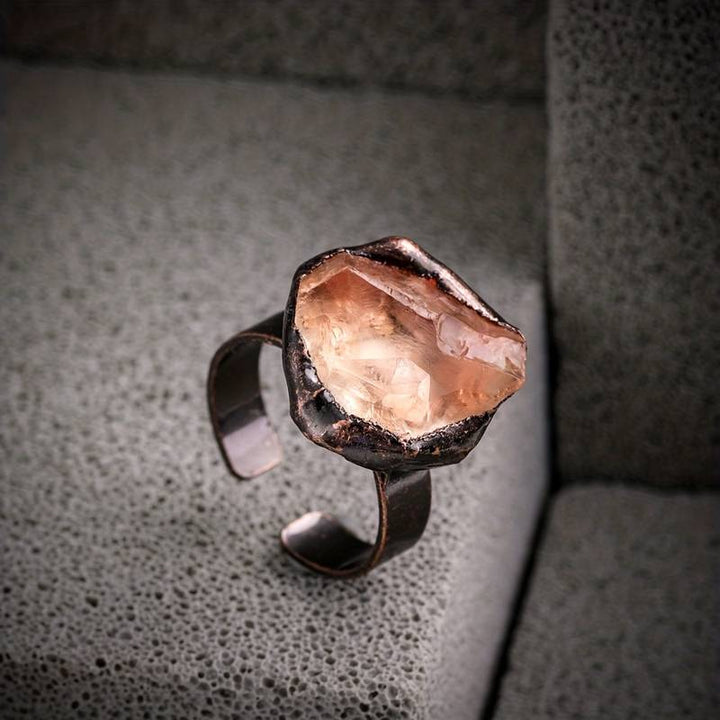 Olivenorma 1PC Natural Raw Stone Irregular Adjustable Ring - Citrine - image 8