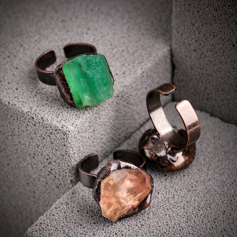 Olivenorma 1PC Natural Raw Stone Irregular Adjustable Ring - image 11