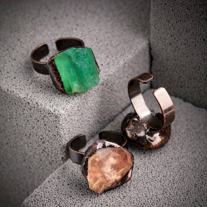 Olivenorma 1PC Natural Raw Stone Irregular Adjustable Ring - image 11