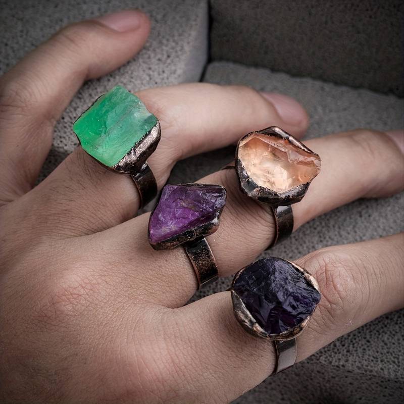Olivenorma 1PC Natural Raw Stone Irregular Adjustable Ring - image 1