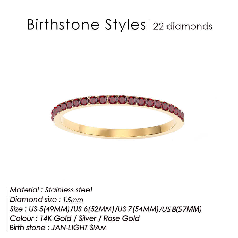 Olivenorma Birthstone Zircon Stainless Steel Thin Ring - January - Rose Gold - 8 - image 1
