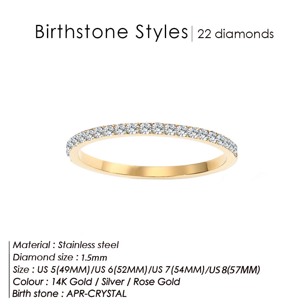 Olivenorma Birthstone Zircon Stainless Steel Thin Ring - April - Rose Gold - 8 - image 4