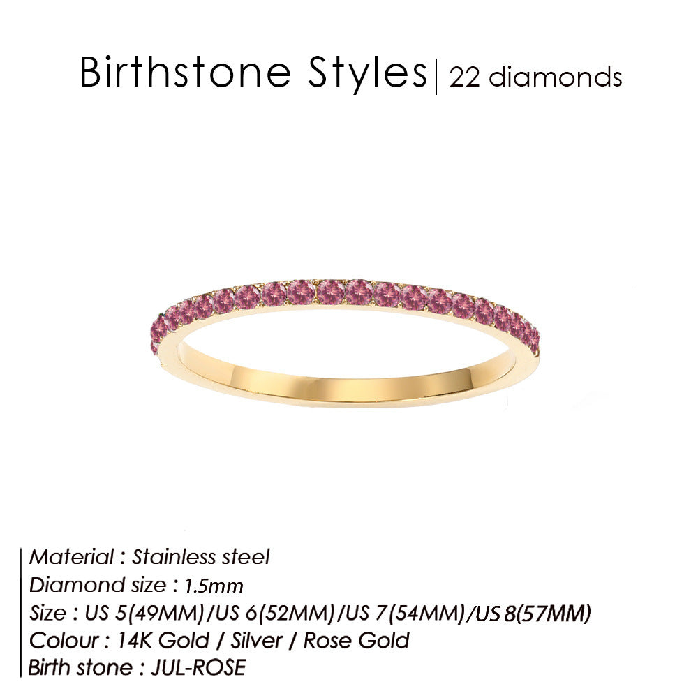 Olivenorma Birthstone Zircon Stainless Steel Thin Ring - July - Rose Gold - 8 - image 7