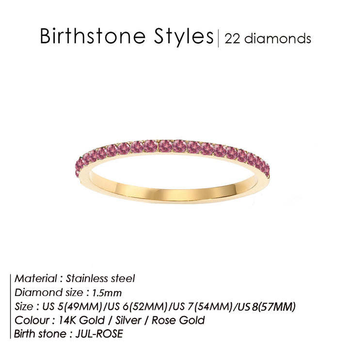 Olivenorma Birthstone Zircon Stainless Steel Thin Ring - July - Rose Gold - 8 - image 7