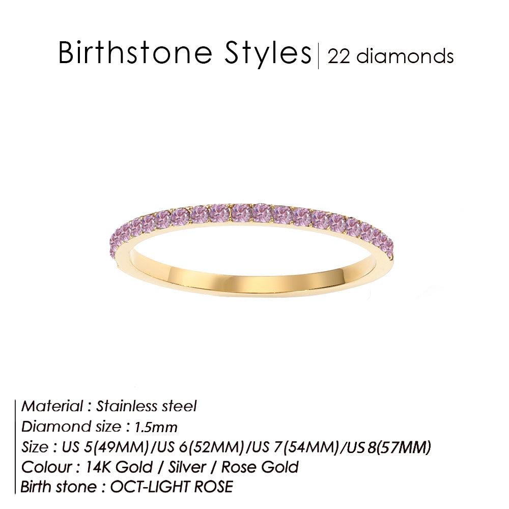 Olivenorma Birthstone Zircon Stainless Steel Thin Ring - October - Rose Gold - 8 - image 10