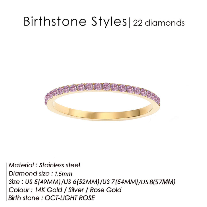 Olivenorma Birthstone Zircon Stainless Steel Thin Ring - October - Rose Gold - 8 - image 10