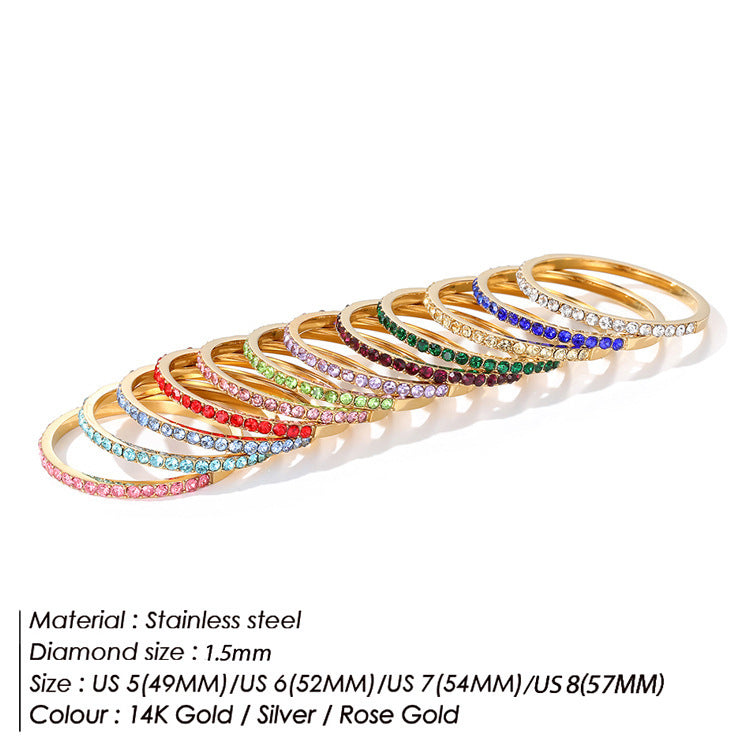 Olivenorma Birthstone Zircon Stainless Steel Thin Ring - image 22