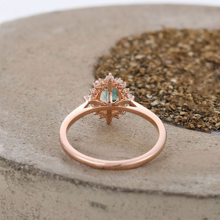Olivenorma Vintage Moss Agate White Zircon Engagement Ring - image 3