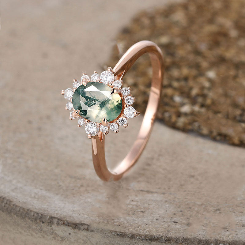 Olivenorma Vintage Moss Agate White Zircon Engagement Ring - image 2