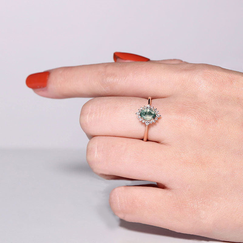 Olivenorma Vintage Moss Agate White Zircon Engagement Ring - image 1