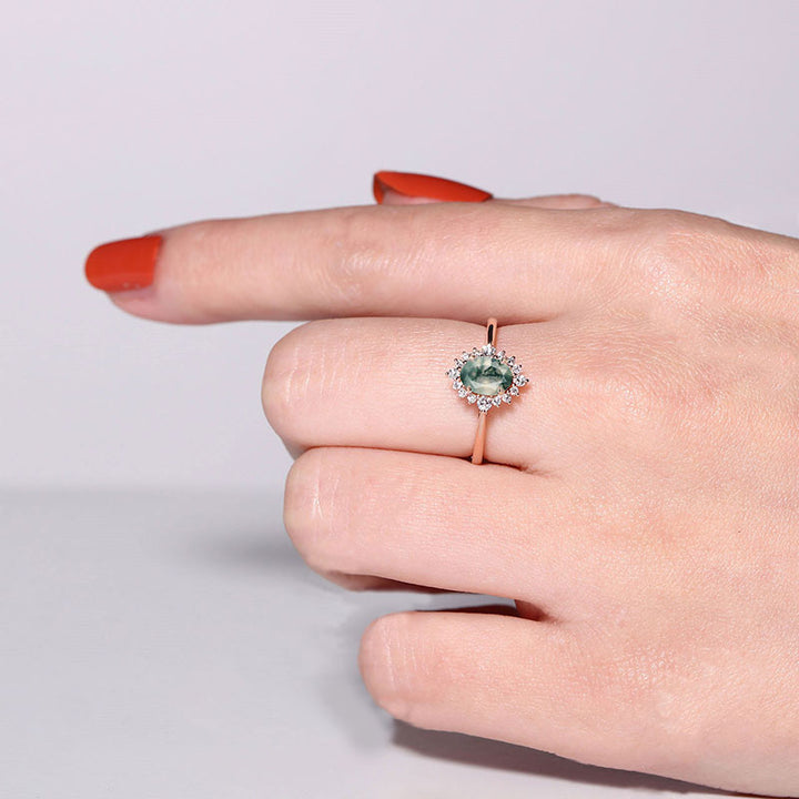 Olivenorma Vintage Moss Agate White Zircon Engagement Ring - image 1
