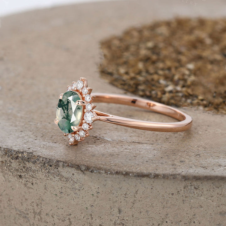 Olivenorma Vintage Moss Agate White Zircon Engagement Ring - image 4
