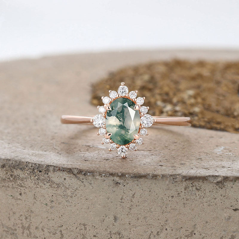 Olivenorma Vintage Moss Agate White Zircon Engagement Ring - 10 - image 0