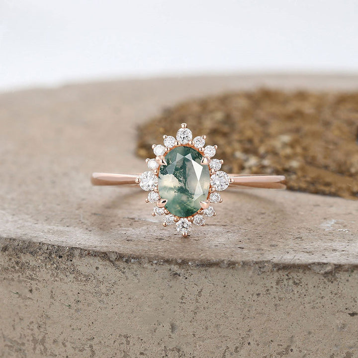 Olivenorma Vintage Moss Agate White Zircon Engagement Ring - 10 - image 0