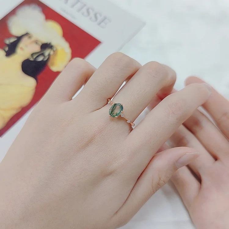 Olivenorma 18K Gold Plated Silver Moss Agate Ring - image 1