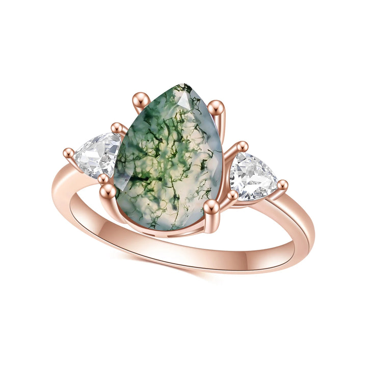 Olivenorma Moss Agate Teardrop Wedding Engagement Ring - 10 - image 0