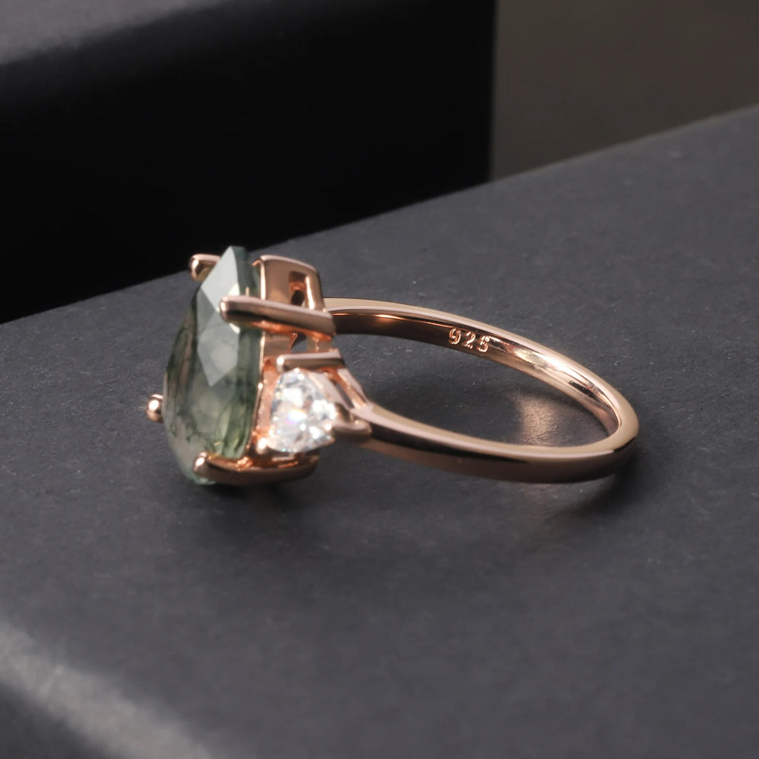 Olivenorma Moss Agate Teardrop Wedding Engagement Ring - image 4