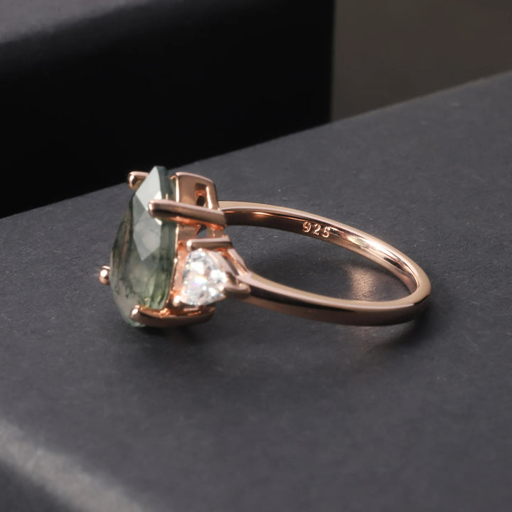 Olivenorma Moss Agate Teardrop Wedding Engagement Ring - image 4