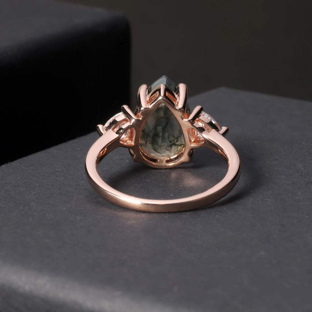 Olivenorma Moss Agate Teardrop Wedding Engagement Ring - image 5