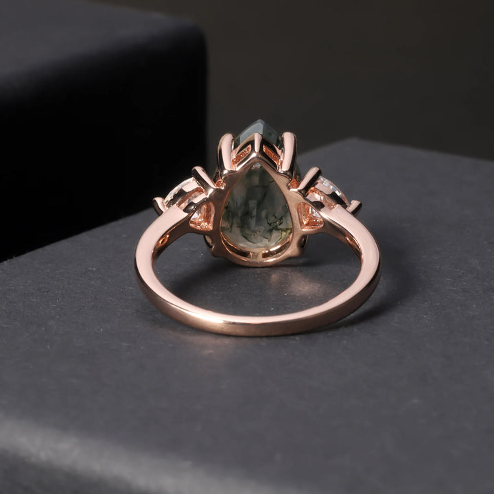 Olivenorma Moss Agate Teardrop Wedding Engagement Ring - image 5