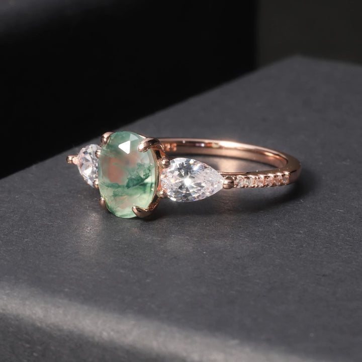Olivenorma Moss Agate Bilateral White Zircon Ring - image 5