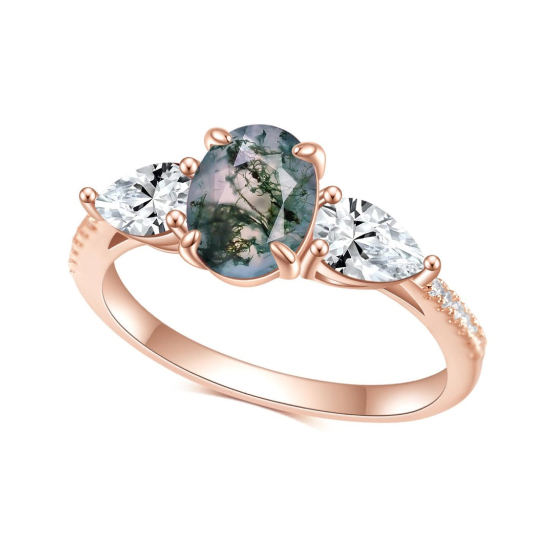 Olivenorma Moss Agate Bilateral White Zircon Ring - 10 - image 0